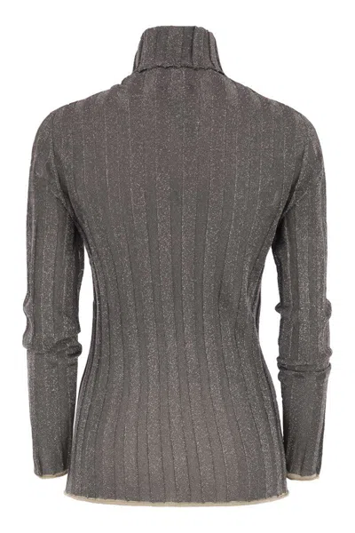 Fabiana Filippi Ribbed Turtleneck Sweater With Lurex Trim In Gray
