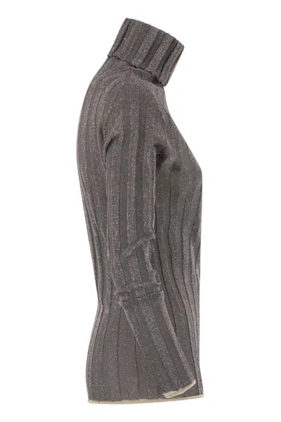 Fabiana Filippi Ribbed Turtleneck Sweater With Lurex Trim In Gray