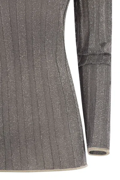 Fabiana Filippi Ribbed Turtleneck Sweater With Lurex Trim In Gray