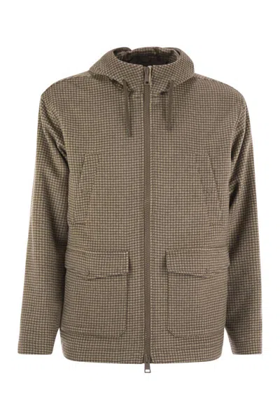 Herno Field Jacket Resort In Cashmere Pied De Poule In Brown