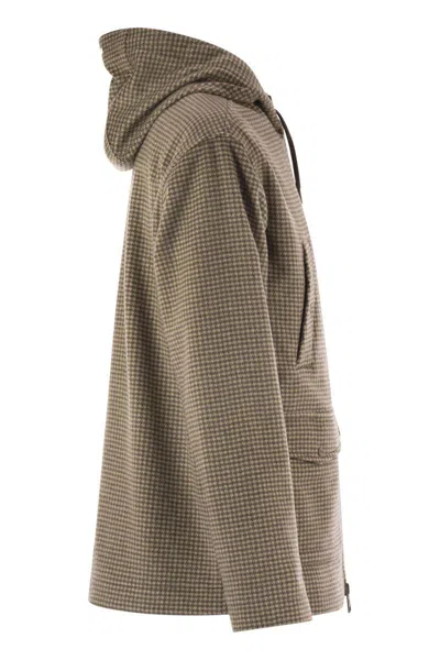 Herno Field Jacket Resort In Cashmere Pied De Poule In Brown