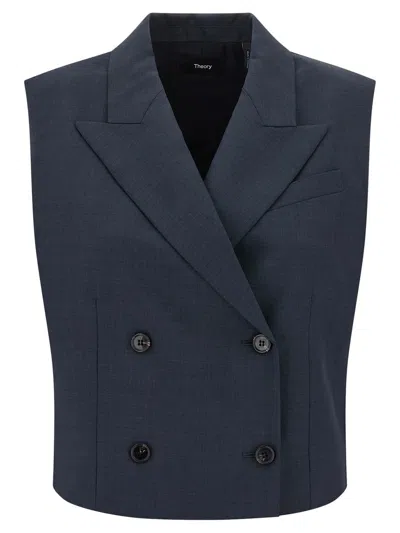Theory Slightly Cropped Double-breasted Vest With Peak Lapels In Blue