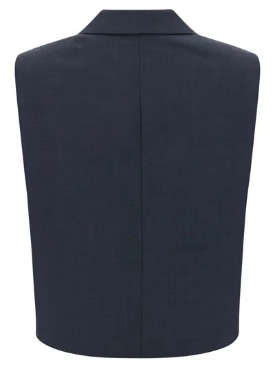 Theory Slightly Cropped Double-breasted Vest With Peak Lapels In Blue