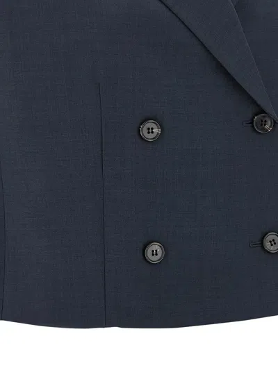 Theory Slightly Cropped Double-breasted Vest With Peak Lapels In Blue