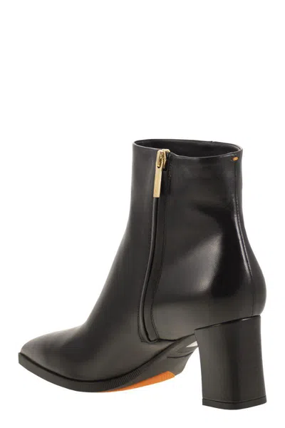 Santoni Medium Heel Leather Ankle Boot In Black