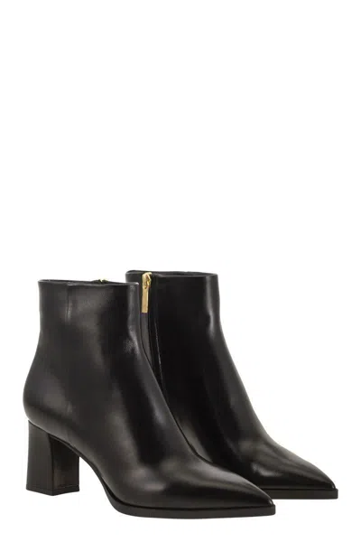 Santoni Medium Heel Leather Ankle Boot In Black
