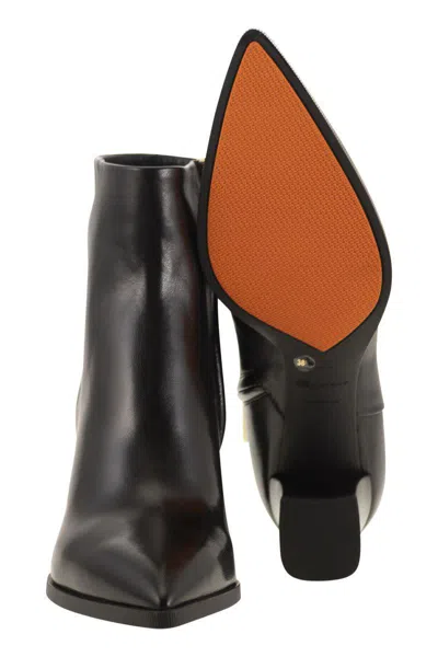 Santoni Medium Heel Leather Ankle Boot In Black