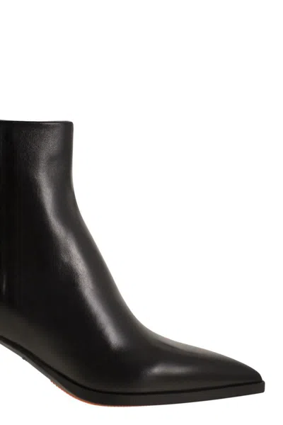 Santoni Medium Heel Leather Ankle Boot In Black