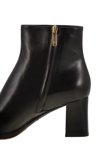 Santoni Medium Heel Leather Ankle Boot In Black