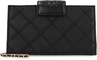 Tory Burch Fleming Leather Wallet On Chain In Black