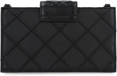 Tory Burch Fleming Leather Wallet On Chain In Black