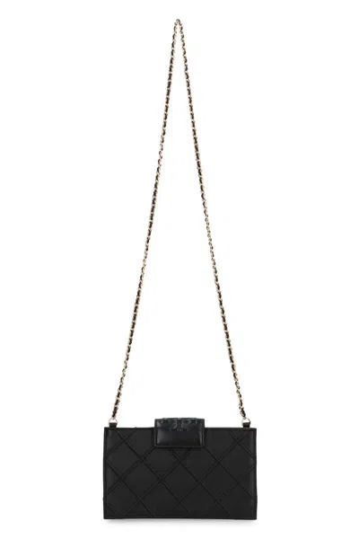 Tory Burch Fleming Leather Wallet On Chain In Black