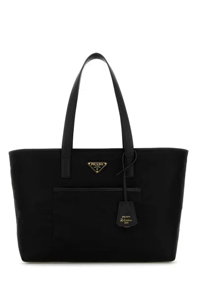 Prada Large Re-edition 1978 Shopping Bag With Front Pocket In Black