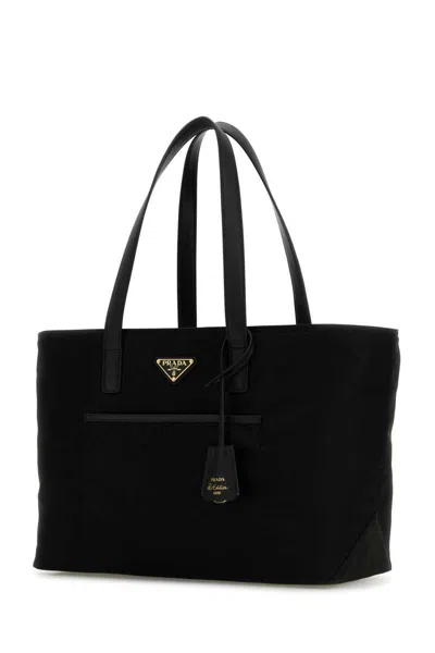 Prada Large Re-edition 1978 Shopping Bag With Front Pocket In Black