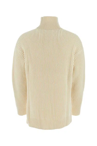 Jil Sander Wool Sweater With Turtleneck And Ribbed Texture In White