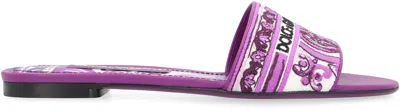 Dolce & Gabbana Leather And Fabric Slides In Purple
