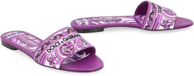 Dolce & Gabbana Leather And Fabric Slides In Purple