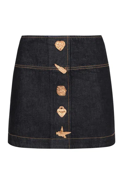 Zimmermann Crush Denim Mini Skirt In Black