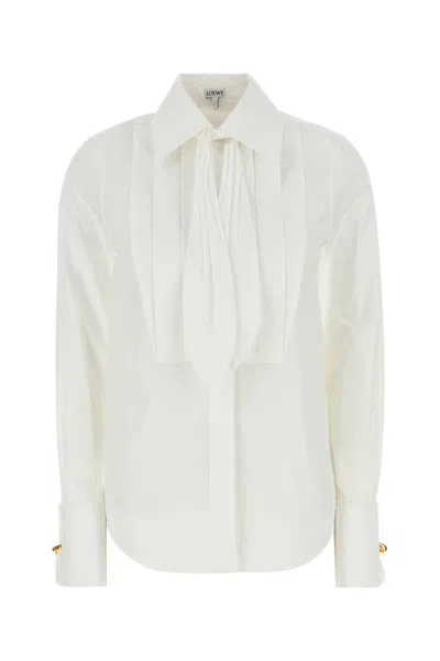 Loewe Pleated Front Long Sleeve Shirt With Pointed Collar In White