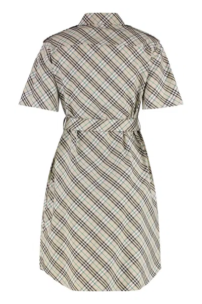 Burberry Cotton Check Mini Shirt Dress In Neutral