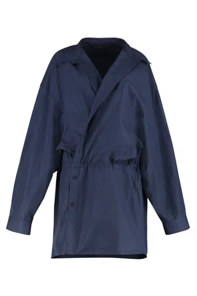 Balenciaga Cotton Shirtdress In Blue