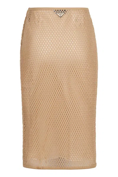 Prada Cotton Midi Skirt In Neutral