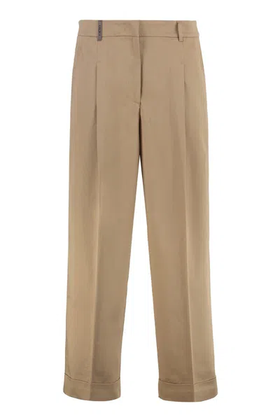 Peserico Stretch Cotton Trousers In Brown