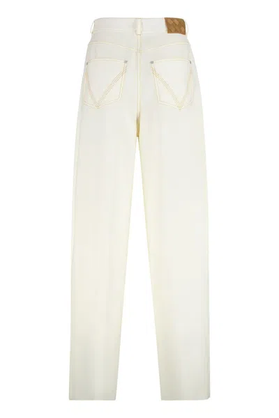 Bottega Veneta Wide-leg Wool Trousers With Pockets And Stitching In White