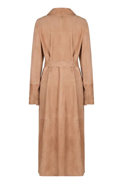 Fendi Suede Coat In Nude