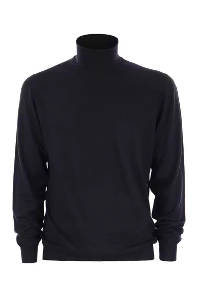 Fedeli Superfine Wool Turtleneck Derby In Blue