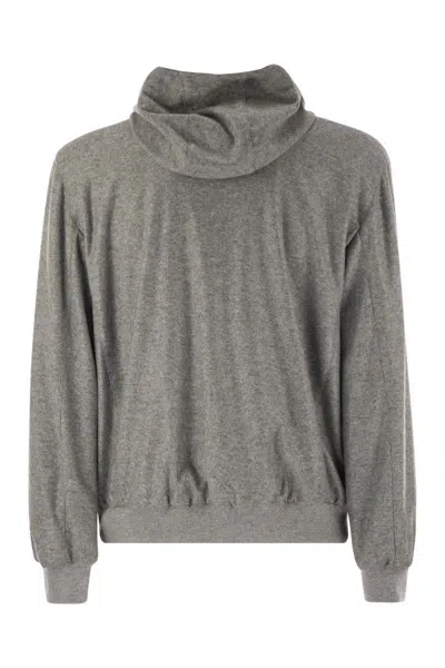 Fedeli Reversible Bomber Jacket With Hood In Cashmere Flannel And Airstop In Gray