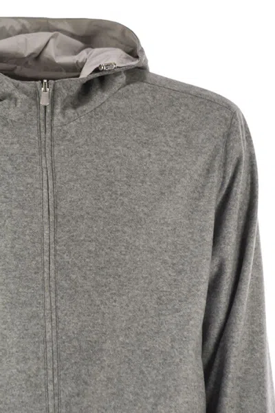 Fedeli Reversible Bomber Jacket With Hood In Cashmere Flannel And Airstop In Gray