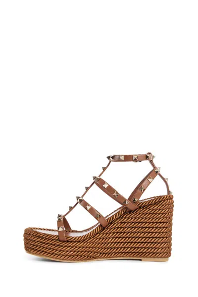 Valentino Sandals With Woven Wedge Heel And Studded Straps In Multi