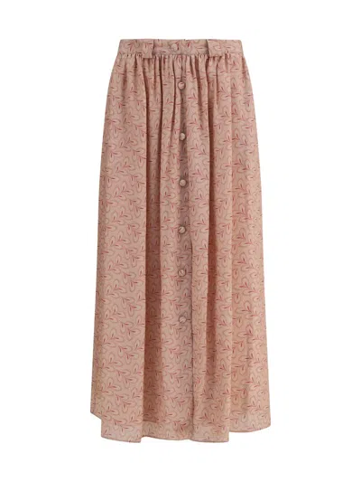Kristina Ti Foliage-print Button-front Midi Skirt In Pink