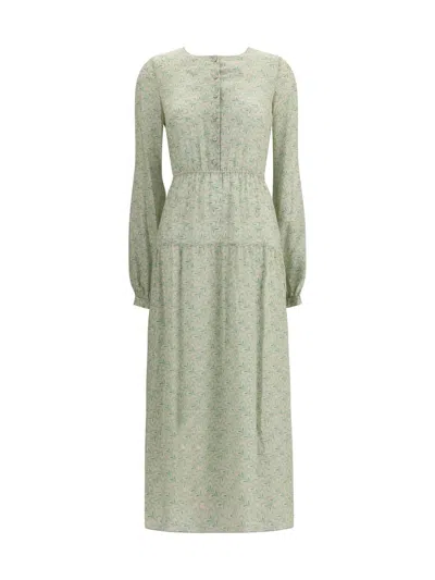 Kristina Ti Foliage-print Button-front Midi Dress In Green