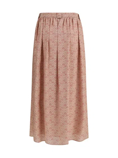 Kristina Ti Foliage-print Button-front Midi Skirt In Pink