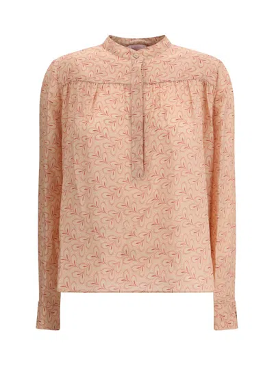 Kristina Ti Blouse With Foliage Print And Refined Stand-up Collar In Pink