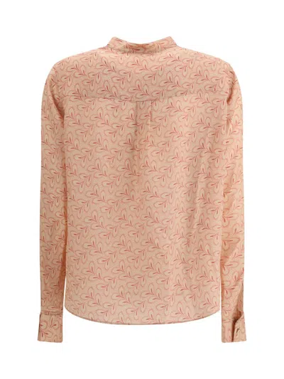 Kristina Ti Blouse With Foliage Print And Refined Stand-up Collar In Pink