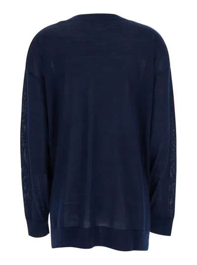 P.a.r.o.s.h Blue Long-sleeved Crewneck Sweater In Wool And Silk Blend Woman In Blue