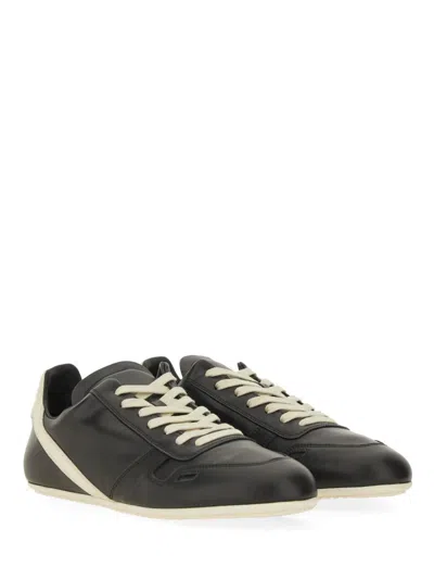 Rick Owens Black Low-top Sneakers With Contrasting Details In Leather Man In Black