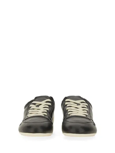 Rick Owens Black Low-top Sneakers With Contrasting Details In Leather Man In Black