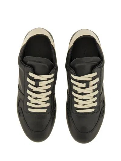 Rick Owens Black Low-top Sneakers With Contrasting Details In Leather Man In Black