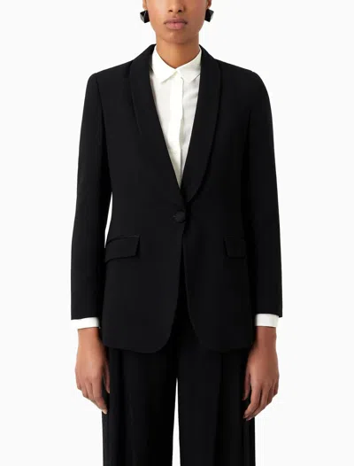 Emporio Armani Single-breasted Blazer In Envers Satin In Nero-black