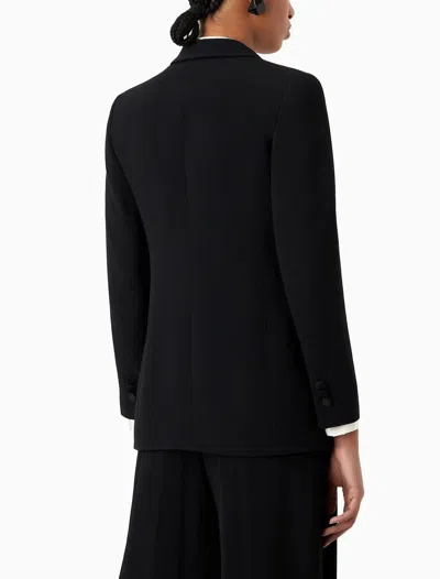 Emporio Armani Single-breasted Blazer In Envers Satin In Nero-black