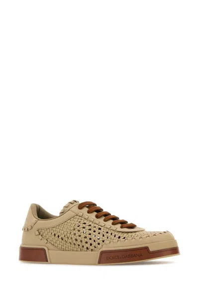 Dolce & Gabbana Cappuccino Leather Portofino Sneakers In Brown