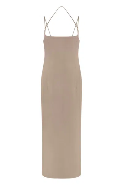 Attico The  Virgin Wool Midi Dress In Neutral