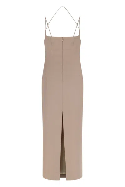 Attico The  Virgin Wool Midi Dress In Neutral