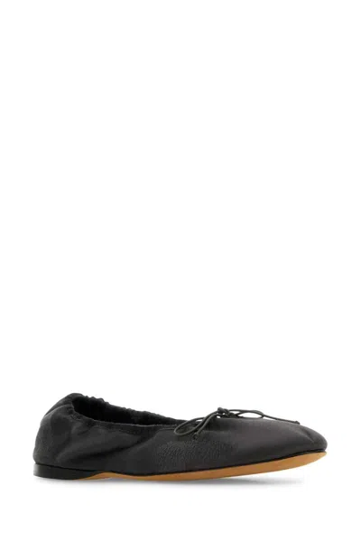 The Row Charcoal Leather Awar Ballerinas In Black