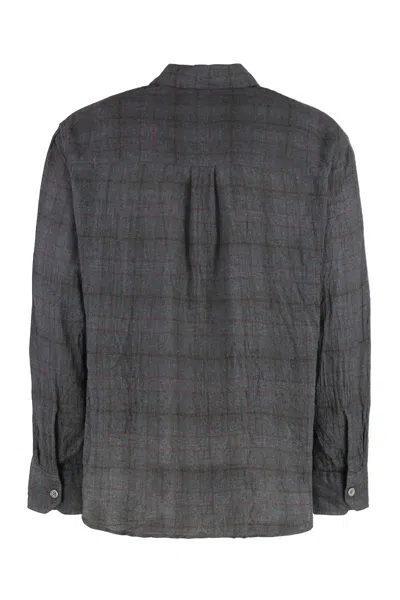 Our Legacy Subtle Checkered Long-sleeve Shirt With Classic Collar In Gray