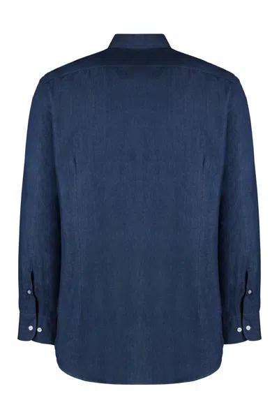 Etro Paisley Washed Denim Shirt In Blue